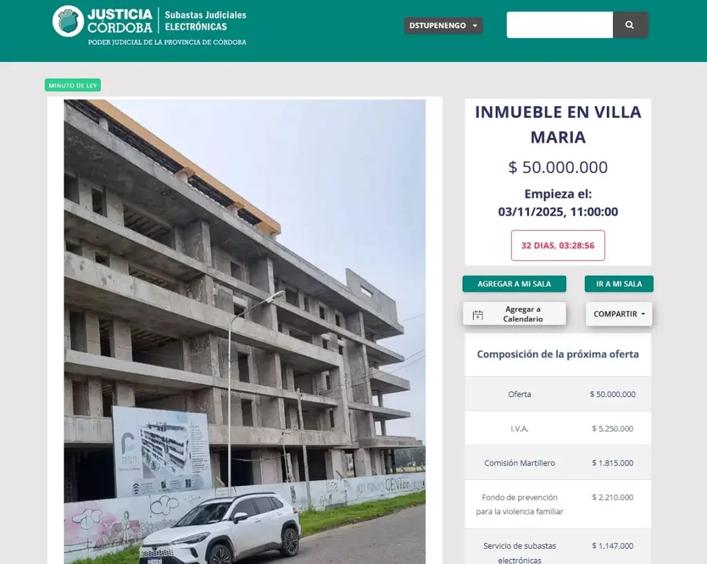 Oportunidad para inversores: rematan un edificio premium en la costanera de Villa Maria